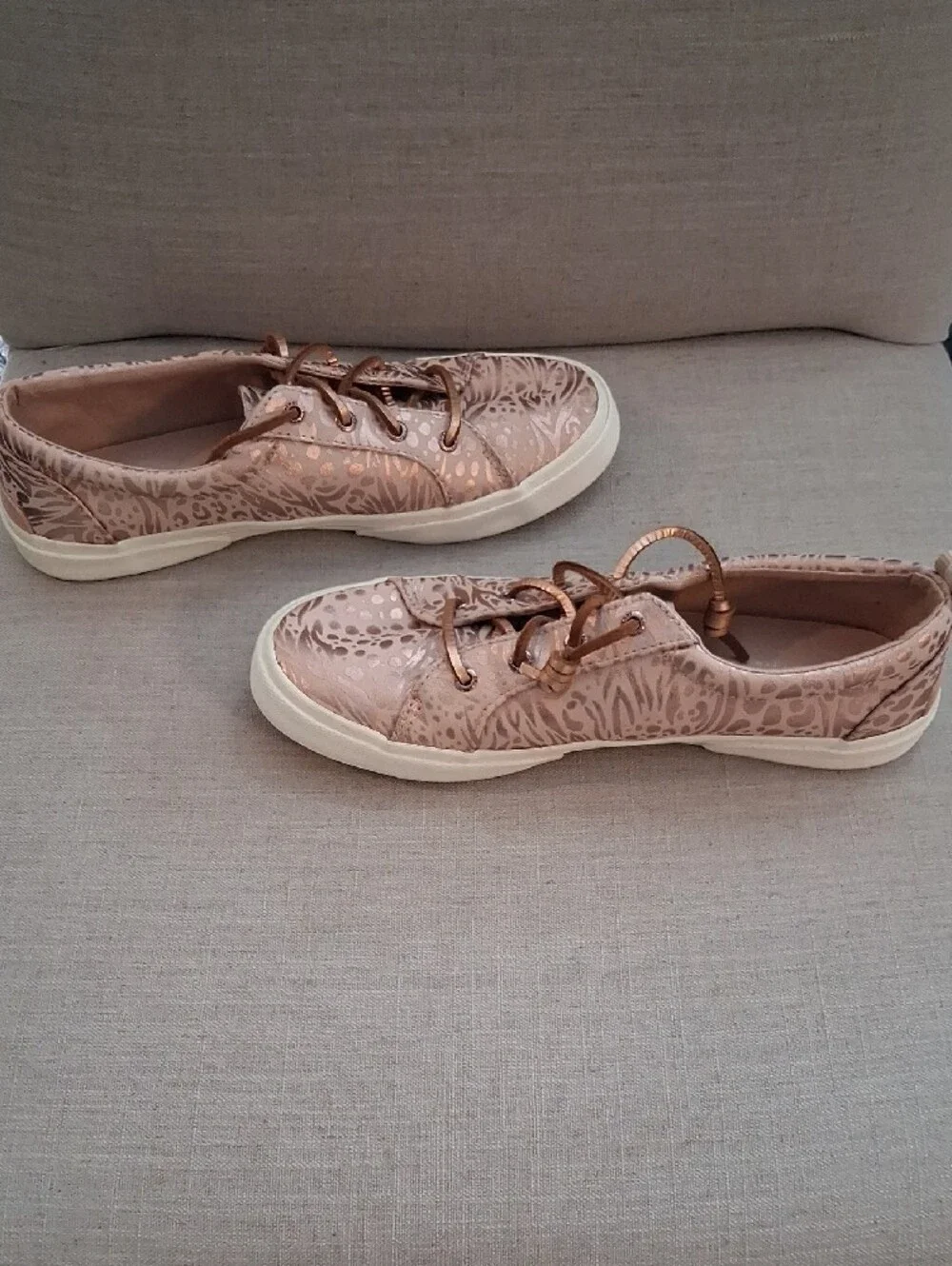 Sperry Rose Gold Printed Sneakers, Size 9